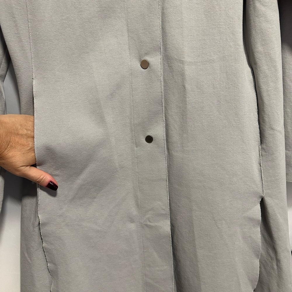 Gray Button-Up Long Jacket - Picture 3 of 7